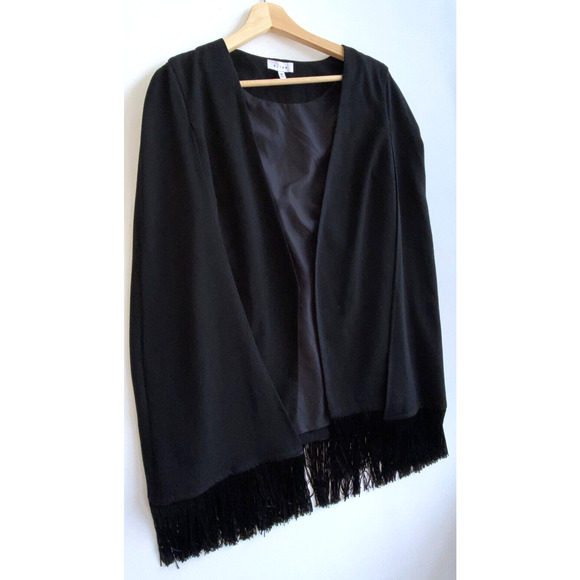 K/LAB Black Open Front Dressy Cape Jacket Fringe Hem Lined Size M - Picture 3 of 5